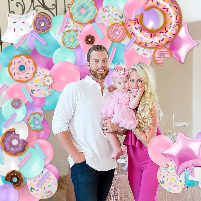 Party Propz Donut Theme Birthday Decorations - 87Pcs Donut Balloons for Birthday Combo Kit | Pastel Balloons for Birthday | 1st Birthday Decoration for | Birthday Decoration for Kids | Candy Theme