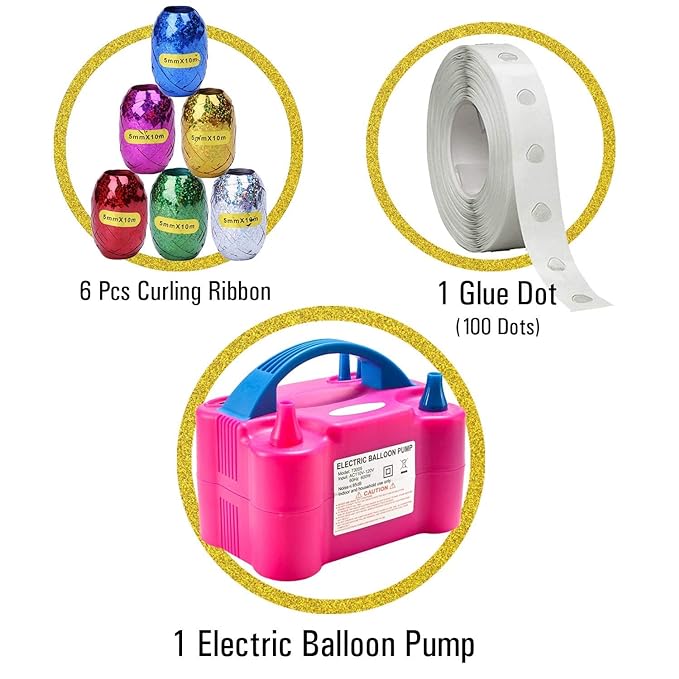 Party Propz Balloon Pump Machine - 6pc Electric Balloon Pump Machine with Curling Ribbons/Air Pump for Balloon Electric/Balloon Inflator/Electric Pump for Balloons/Glue Dot/Balloon Machine