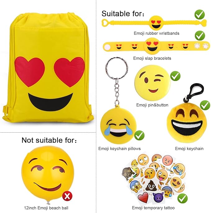 Party Propz Emoji Bag for Return Gift - 12Pcs Drawstring Bag for Kids Return Gift/Emoji Drawstring Bags