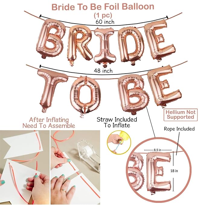 Party Propz Bride to Be Decoration Set Combo - 46Pcs Bridal Shower Decorations Kit | Bachelorette Party Decorations | Fringe Curtains | Rose Gold Bride to Be Balloons Set | Bridal Party Decorations