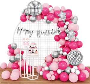 Party Propz Birthday Decoration Items for Girls-51Pcs Girls Birthday Decorations Kit | Disco Theme Birthday Decorations for Girls | Happy Birthday Balloons for Decorations | Pink Balloons For Birthday