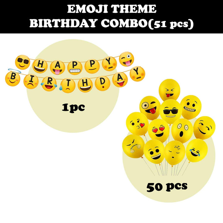 Party Propz Emoji Theme Birthday Decoration Kit-51Pcs Combo,Smiley Birthday Theme For Kids|Smiley Theme Birthday Decoration Kit|Happy Birthday Banner (Cardstock)|Birthday Decoration Items,Multicolor