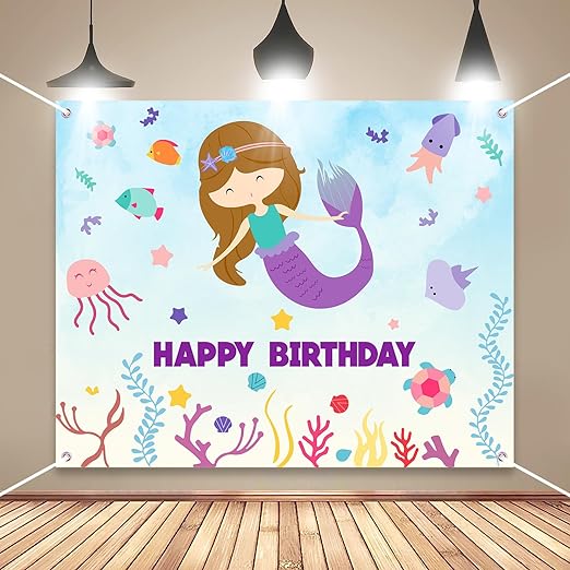 Party Propz Mermaid Decoration For Birthday - Mermaid Background Banner (Vinyl) For Birthday | Mermaid Theme Birthday Decorations | Under The Sea Theme Decoration | Mermaid Birthday Banner (Vinyl)