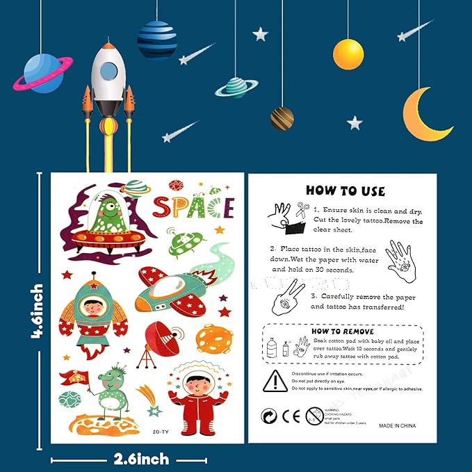 Party Propz Space Theme Birthday Decoration Tattoos For Kids - 5 Sets for Space Birthday Party Supplies/Space Theme Return Gifts for kids/Astronaut Theme Birthday Decoration