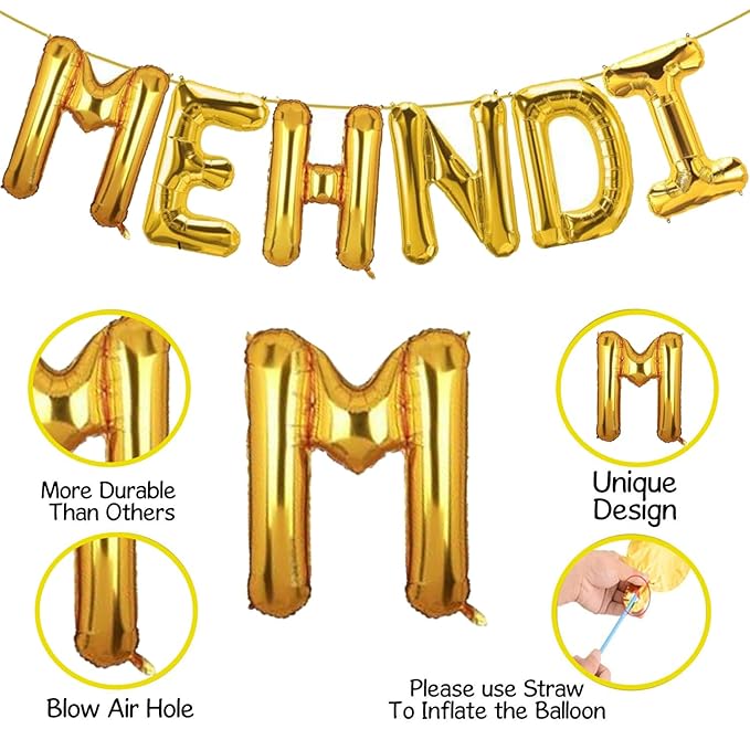Party Propz Mehendi Decoration Items For Home- 57pcs Pack With Artifical Leaves & Mehendi Foil Balloon | Haldi Mehndi Decoration Items For Marriage | Mehndi Decor | Haldi Decoration Items For Marriage