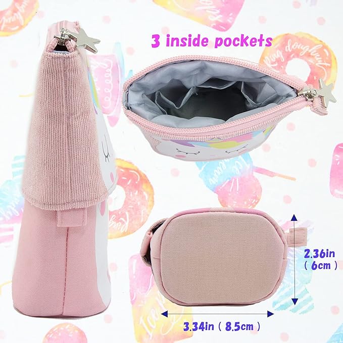 Party Propz Pink Unicorn Pouch For Girls - large capacity pencil Pouches For Stationary | Standing Pencil Pouch For College Students | Aesthetic Pouch for Girls Stylish | Japanese Stationery Pen Pouch