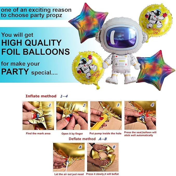 Party Propz Space Birthday Decoration Items-Set of 5 Astronaut Theme Birthday Decoration, Foil Balloons For Birthday, Happy Birthday Foil Balloon, Birthday Decoration Kit, Multicolor