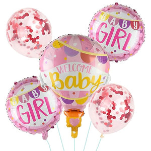 Party Propz Welcome Baby Girl Foil Balloon - Set Of 5 Welcome Baby Foil Balloons/Welcome Foil Balloon For Baby Shower Decoration, Multi