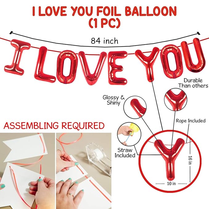 Party Propz Foil I Love You Balloons For Decoration - Pack of 47Pcs Happy Anniversary Decoration Items | Birthday Balloons | Red & Gold Balloons For Decoration | Birthday Decoration Items