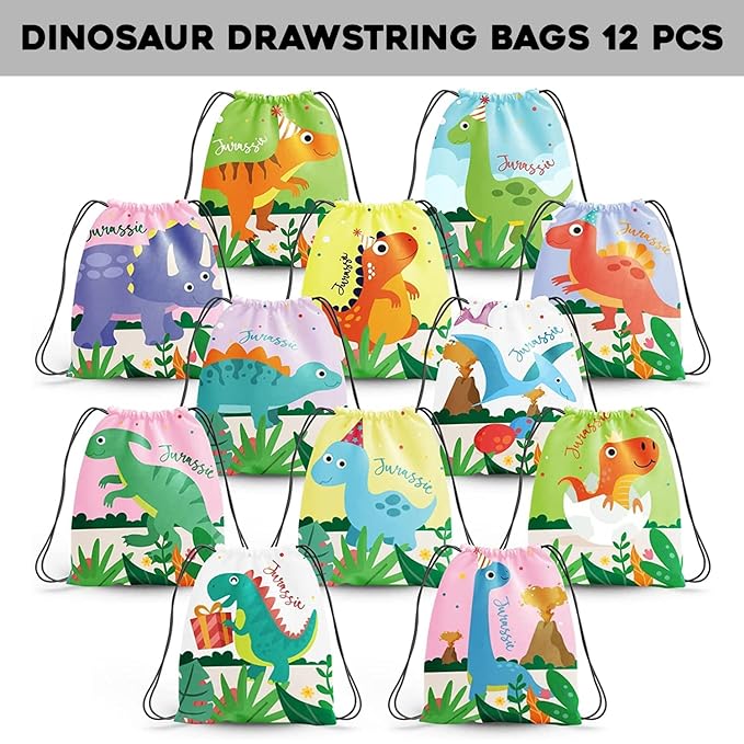 Party Propz Dinosaur Drawstring Bags for Return Gifts - 12Pcs Drawstring Bag for Kids Return Gift/Dinosaur Bags for Kids