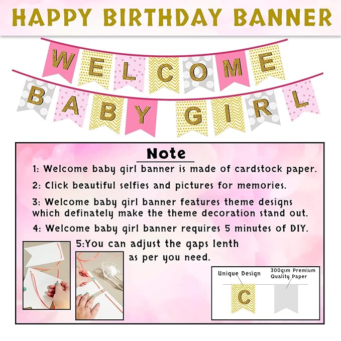 Party Propz Welcome Baby Girl Decoration - 66Pcs Welcome Home Baby Decoration | Welcome Home Decoration Baby Girl | Welcome Baby Decoration | Welcome Sticker Party | Welcome Home Baby Decoration Girl