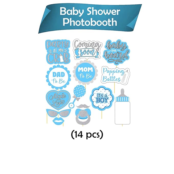 Party Propz Baby Shower Photobooth Props (cardstock)- Pack Of 14 Pcs, Baby Shower Decoration Items | Mom to Be Props | Baby Shower Party Favors | Props For Maternity Photoshoot | Dad To Be Props For Photoshoot | Baby Shower Decorations