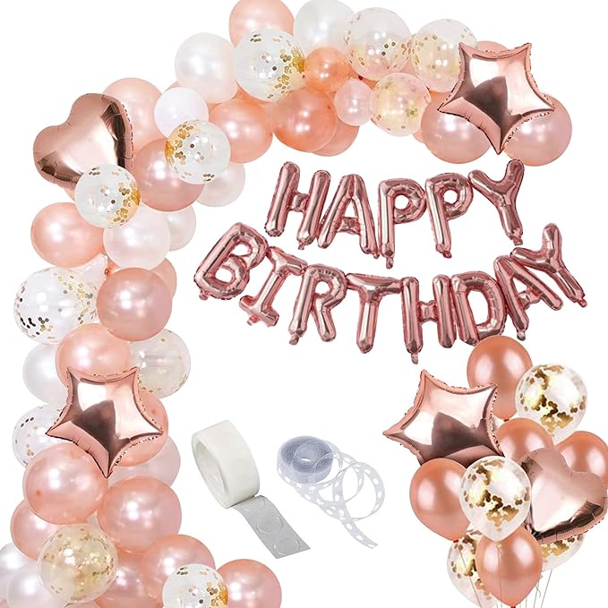 Party Propz Rose Gold Birthday Decoration Set, Pack Of 50 Pcs, Rose Gold Birthday Decoration Kit, Rose Gold Heart Balloons, Birthday Decoration Kit, Heart & Star Foil Balloons For Birthday Decoration