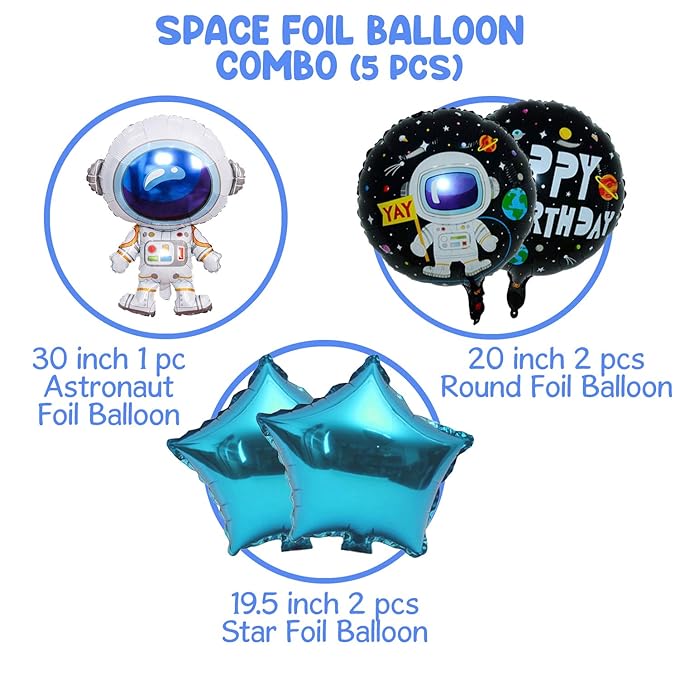 Party Propz Astronaut Space Theme Foil Mylar Balloon Set For Birthday Decoration - 5 Pcs(Multi)