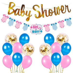 Party Propz Baby Shower Decorations Items - 50pcs Baby Shower Decorations | Baby Shower Banner (cardstock) | Baby Shower Props | Baby Shower Props For Photoshoot | Baby Shower Balloons