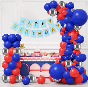 Party Propz Birthday Decoration Items - Cute 63Pcs Happy Birthday Decoration Kit | Birthday Decoration Items For Boy | Blue and Red Balloons For Decoration | Blue Happy Birthday Banner