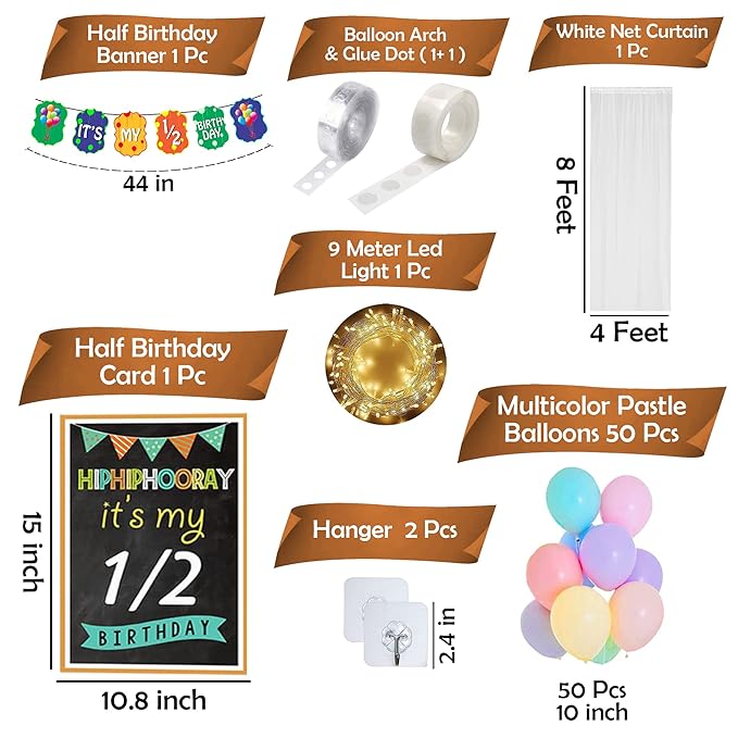 Party Propz Half Birthday Decoration Combo - 58Pcs Items Set For Half Year Birthday Decorations - 1/2 Birthday Decorations For - 6 Month Birthday Decoration- Half Way To One