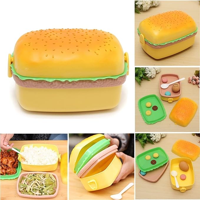 Burger Tiffin Box for Kids Lunch - Big 3 Tier | Kids Lunch Box for School for Boys & Girls | Burger Tiffin Box for sandwich box Snacks | Lunch Box for School Girls | Tiffin Box for Kids Boys Insulated