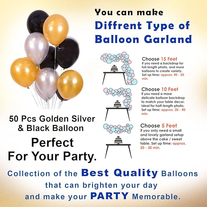 Party Propz Birthday Decoration Kit- 53Pcs Birthday Decoration Items | Golden, Black, Silver Balloons | Happy Birthday Decoration | Birthday Decoration Items for Boy | Birthday Foil Banner (cardstock)