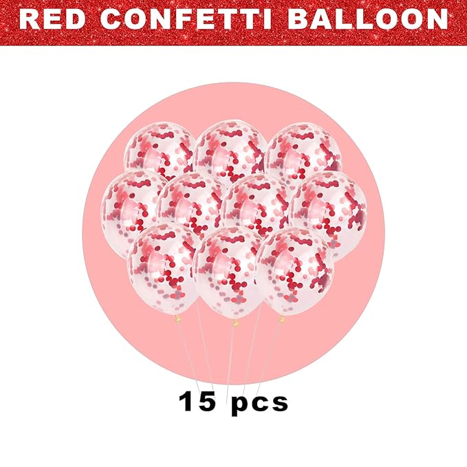 Party Propz Red Confetti Balloons For Decoration - 15Pcs Confetti Balloons Red/Pre Filled Confetti Balloons