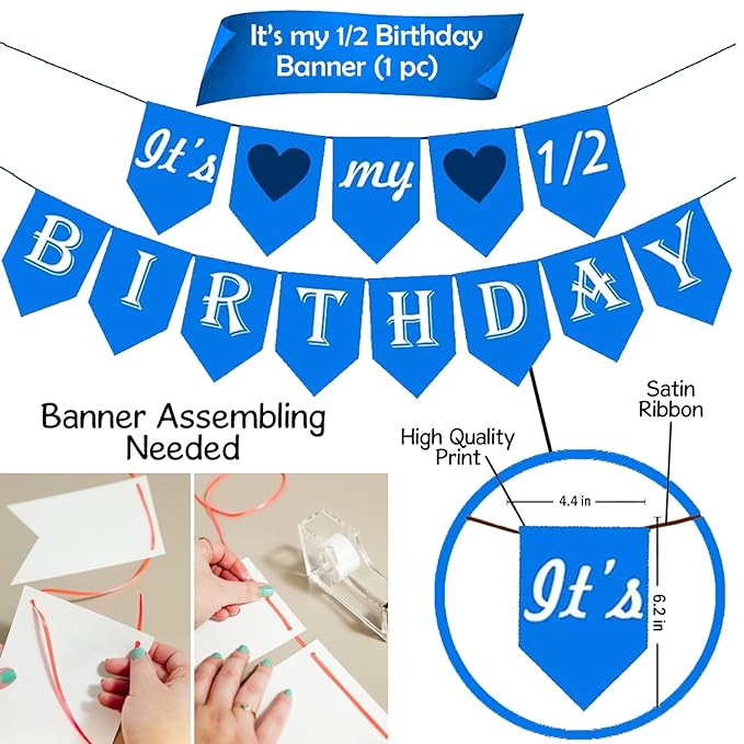 Party Propz Half Birthday Banner- Its My Half Birthday Decorations | 6 Month Birthday Decorations For Boy | Happy Birthday Banner | Birthday Backdrop For Decoration | Blue Theme Birthday Decoration Items (Cardstock)