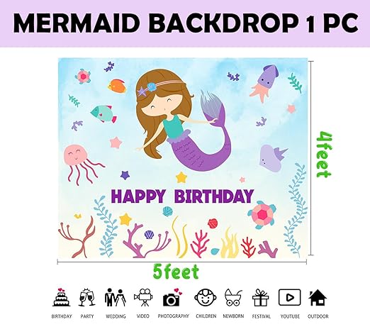 Party Propz Mermaid Decoration For Birthday - Mermaid Background Banner (Vinyl) For Birthday | Mermaid Theme Birthday Decorations | Under The Sea Theme Decoration | Mermaid Birthday Banner (Vinyl)