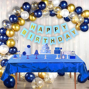 Party Propz Blue Birthday Decoration - Huge 42 Pcs, Happy Birthday Decoration Items For Boy, Husband | Blue, Golden Theme Balloons For Decoration | Bday Decoration For Party | Table Cover, Lights, Curtain