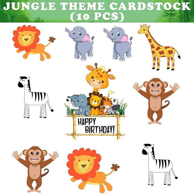 Party Propz Jungle Cardstock Cutout 10PCs/Animal Theme Birthday Party Supplies/Barnyard Theme/Jungle Birthday Decoration