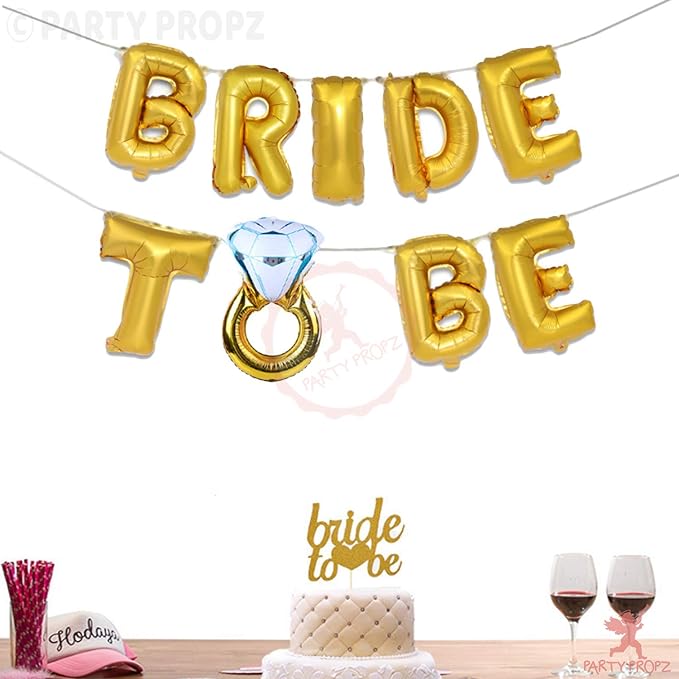 Party Propz Bride to Be Decorations Items - Golden Bride to Be Foil Balloon | Bride to Be Backdrop Decoration | Bachelorette Party Decorations | Bride to Be Balloons Decorations | Bridal Shower Foil Balloon