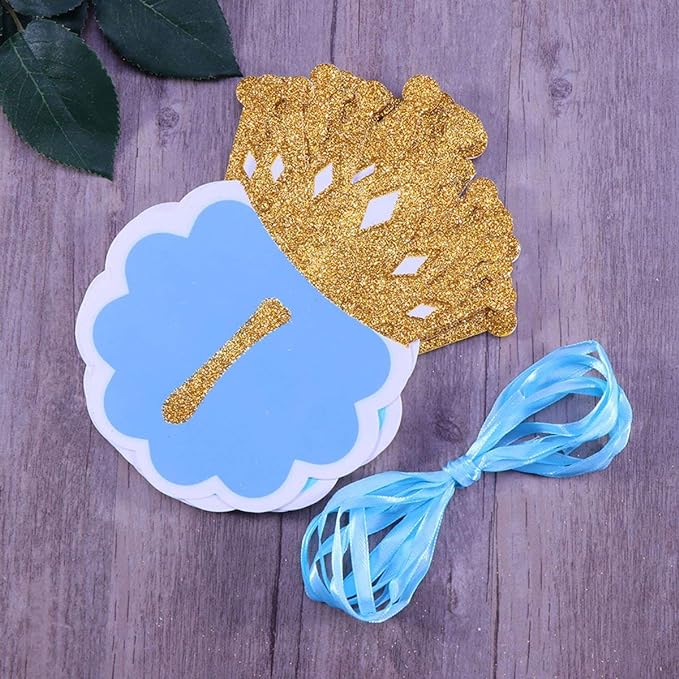 Party Propz™ Prince Glitter Blue and Gold Happy Birthday Crown Banner / Happy Birthday Banner for Boys / Birthday Banner / Happy Birthday Decoration