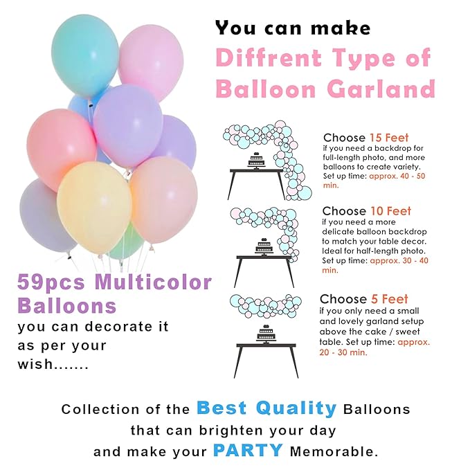 Party Propz Pastel Balloons For Birthday Combo Kit - Latex Multicolor Pastel Balloons For Birthday - 67Pcs Hydrogen Balloons For Birthday Candy BalloonsCandyland Baby Shower Balloons &Curtains