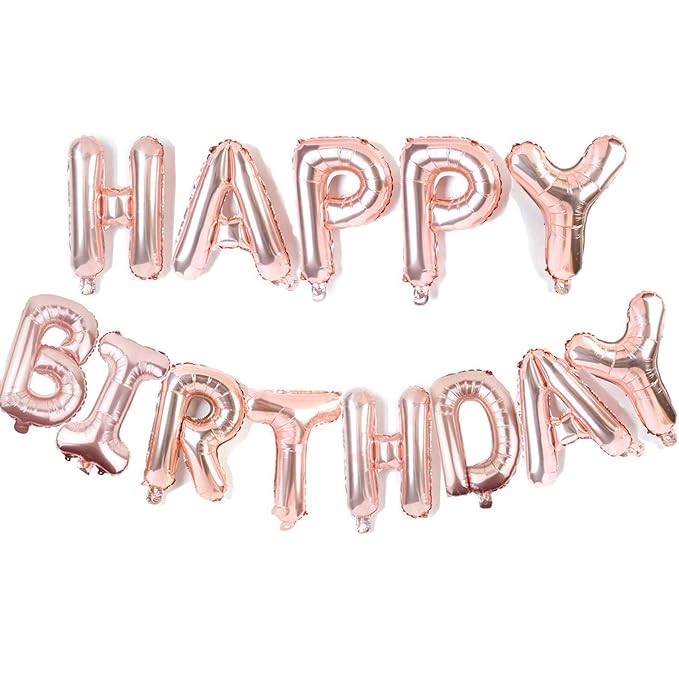 Party Propz Rose Gold Happy Birthday Letter Balloons - Foil For Unicorn, Princess, Photo booth, 1st, Girls, Room, Wife, Women Baloons, Letters Words, Banner (cardstock) Decorations Party Supplies