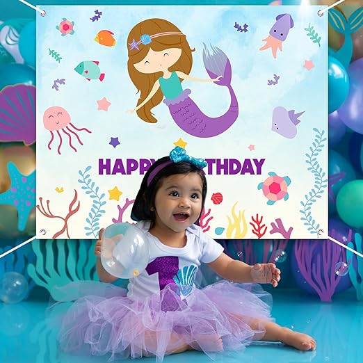 Party Propz Mermaid Decoration For Birthday - Mermaid Background Banner (Vinyl) For Birthday | Mermaid Theme Birthday Decorations | Under The Sea Theme Decoration | Mermaid Birthday Banner (Vinyl)