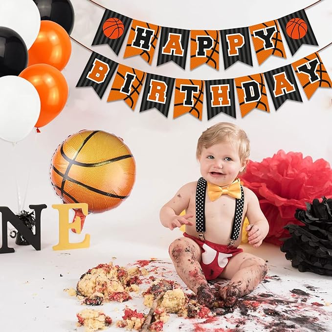 Party Propz Basketball Birthday Decoration Items- 1Pc | Birthday Banner For Boys, Girls | Happy Birthday Banner Basketball | Sports Theme Birthday Decoration | Birthday Decoration Items Red And Black