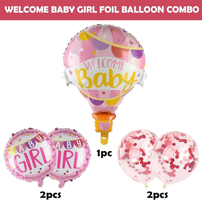 Party Propz Welcome Baby Girl Foil Balloon - Set Of 5 Welcome Baby Foil Balloons/Welcome Foil Balloon For Baby Shower Decoration, Multi