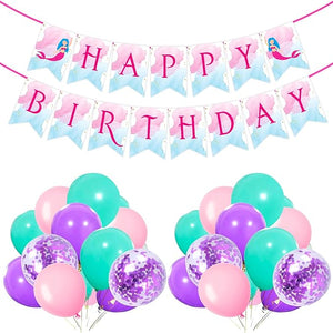 Party Propz Mermaid Theme Birthday Decorations - Cute 41pcs Birthday Decoration Items For Girl | Purple Balloons for Birthday Decoration for Kids | Mermaid Theme Banner for Birthday Decoration (Cardstock)