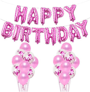 Party Propz Pink Birthday Decoration Balloons Set -13Pcs Combo Kit With Happy Birthday Foil Balloon, Confetti, Metallic Balloons/Ballons for Decorating Birthday/birthday decoration kit for girls