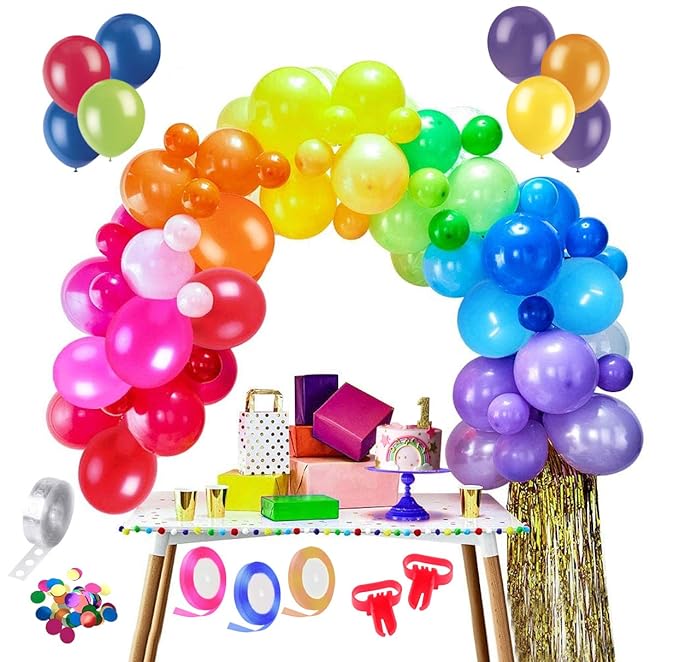 Party Propz Rainbow Decoration Items - 88 Pcs, Multicolour Balloons For Decoration | Rainbow Theme Balloon Decoration Kit | Birthday, Babyshower, Anniversary | Bride To Be, Happy Birthday Balloons