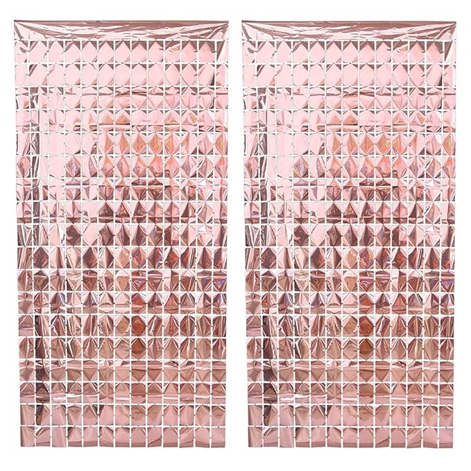 Party Propz Rose Gold Foil Curtains for Birthday Decoration -2Pcs Foil Curtain for Decoration - Rose Gold Birthday Decoration, Anniversary Decoration Items for Home, Bachelorette, Bridal Shower