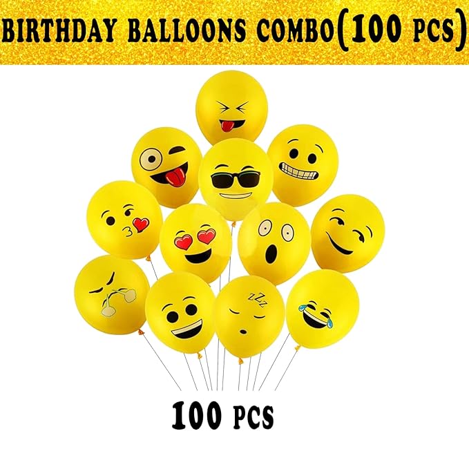 Party Propz Rubber 12" Emoji Balloons-100Pcs,Theme Birthday Decoration|Balloons Packet Of 100|Birthday Decoration Items|Smiley Balloons For Birthday Decoration For Kids|Emoji,Multicolor