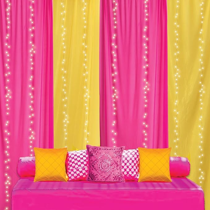 Party Propz Haldi Decoration Items for Marriage - Pack of 6 Pcs Backdrop Cloth for Decoration | Traditional Backdrop Decoration Cloth | Haldi Ceremony Decoration | Backdrop for Pooja Decoration