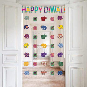 Party Propz Happy Diwali Decoration Items - Pack of 8pcs, Happy Diwali Hangings | Happy Diwali Banner (cardstock) | Diwali Decoration Items For Home Decor | Door Hangings Decoration Items For Home