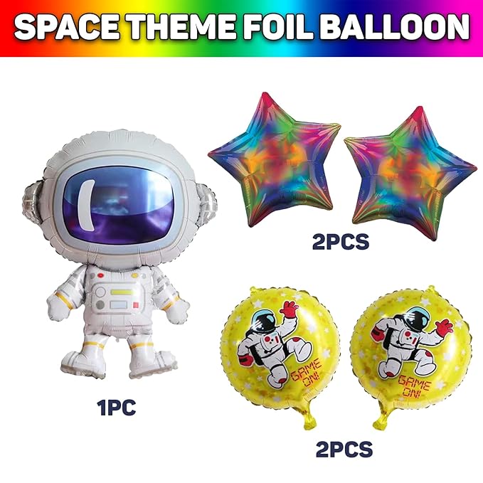 Party Propz Space Birthday Decoration Items-Set of 5 Astronaut Theme Birthday Decoration, Foil Balloons For Birthday, Happy Birthday Foil Balloon, Birthday Decoration Kit, Multicolor