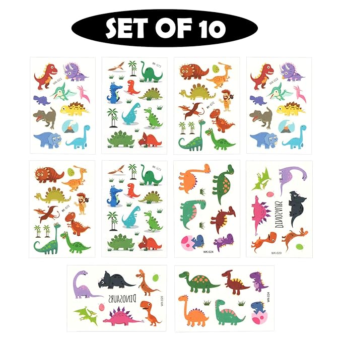 Party Propz Dinosaur Temporary Tattoos for Kids, Fake Children's Dino Tattoos Colourful Temporary Dinosaur Tattoo for Boys Kids Dinosaur Birthday Party Supplies Favors - Set of 10