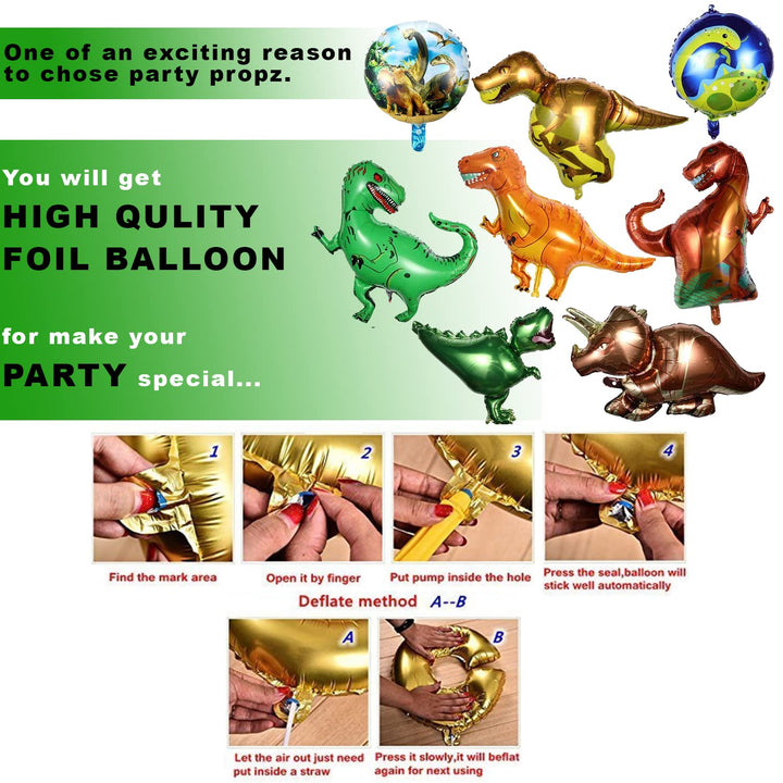 Party Propz Dinosaur Foil Balloons - Big 8 Pcs|Jungle Theme Birthday Decoration Items For Kids|Dinosaur Party Decorations For Boys, Girls|Dinosaur Theme Birthday Decoration Kids, Multi