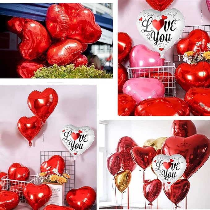 Party Propz Heart Shape Balloons - 11pcs Heart Balloons For Decoration | Red Balloons For Decoration | Romantic Decoration Items | Gold Balloons For Decoration | Anniversary Decoration Items