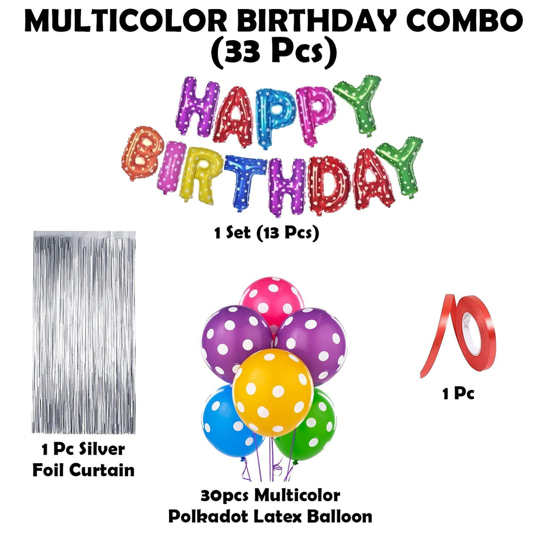 Party Propz Multicolour Birthday Decoration - Set of 33 Pcs | Happy Birthday Decorations Kit for Boys And Girls | Multicolour Balloons for Decoration | Multicolour Birthday Decorations Kit