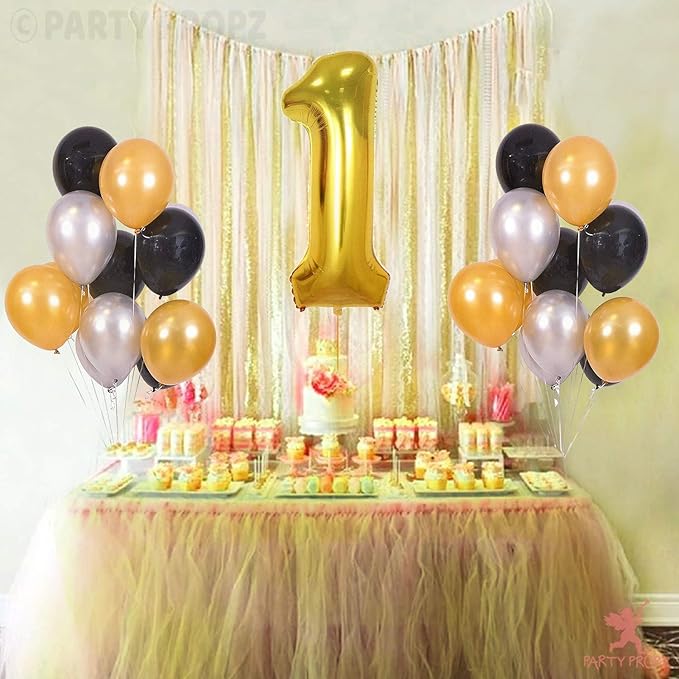 Party Propz Black Balloons For Decoration-Set Of 100 Pcs Golden Balloons|Black&Golden,Golden Balloons|Metallic Balloons For Decoration|Balloons For Decoration Birthday,Anniversary,Baby Shower