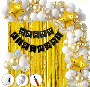 Party Propz Happy Birthday Decoration For Husband Kit Combo Set - 58pcs Birthday Bunting Metallic Balloons With Balloon Pump & Glue Dot - Happy Birthday Decorations Items