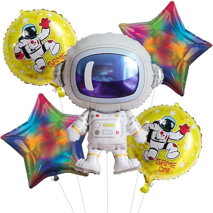 Party Propz Space Birthday Decoration Items-Set of 5 Astronaut Theme Birthday Decoration, Foil Balloons For Birthday, Happy Birthday Foil Balloon, Birthday Decoration Kit, Multicolor